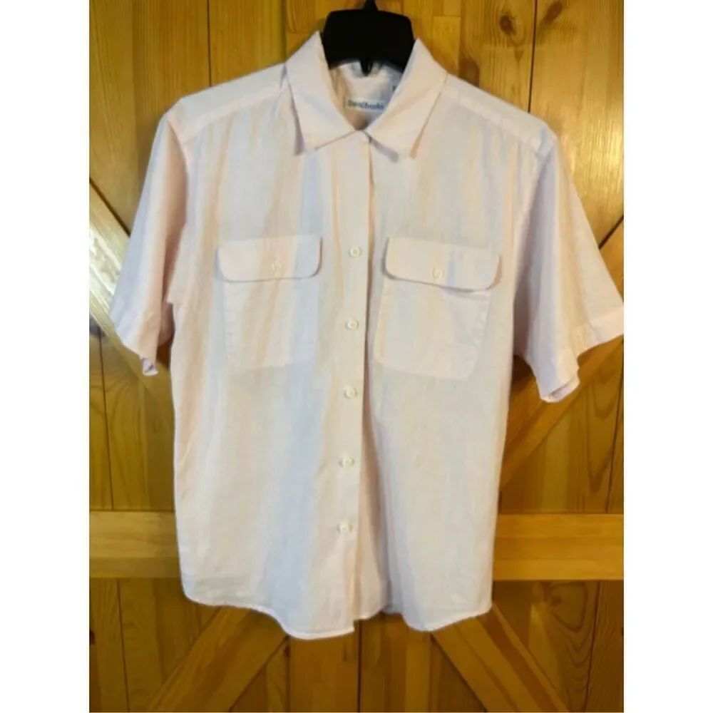 David Brooks short sleeve pink linen blend button up blouse size 10 (8384)